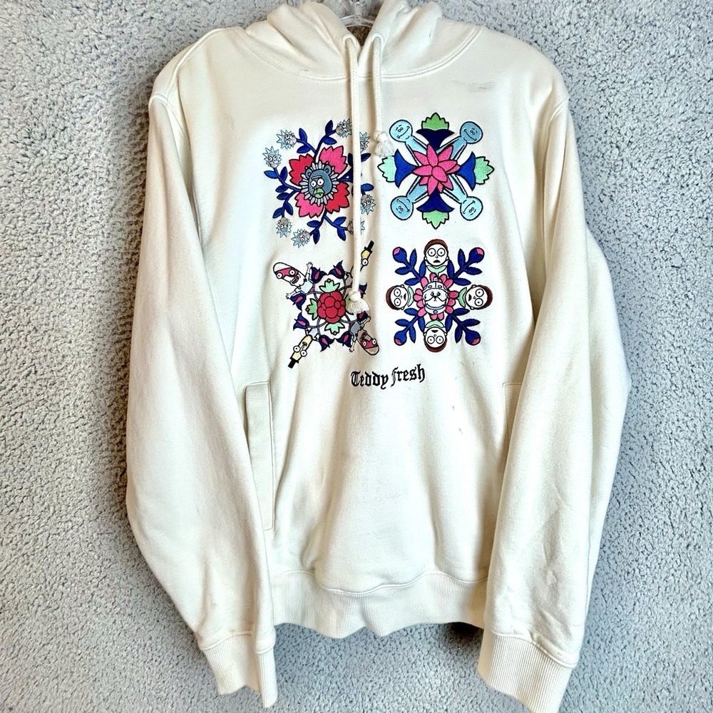 Teddy Fresh X Rick And Morty Embroidered Pullover Hoodie Sweatshirt Size M/L